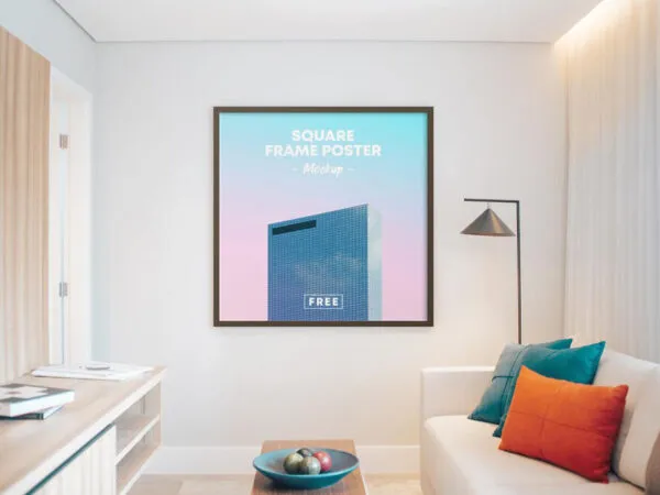 Square Poster Frame on a Wall of a Room Mockup 1
