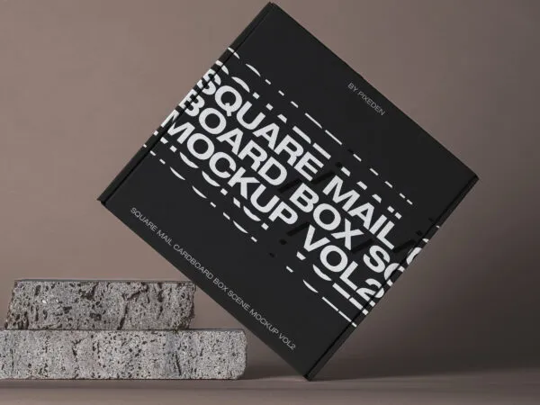 Square Shaped Mail Cardboard Box Mockup 1