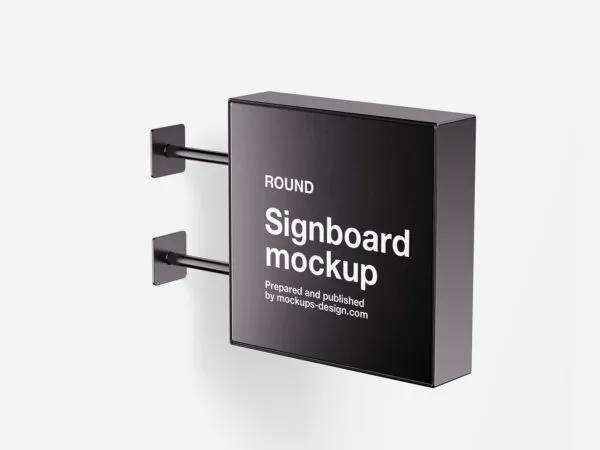 Square Signboard Mockup in 3 Showcases 1