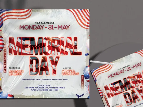 Square White Memorial Day Event Flyer Template 1