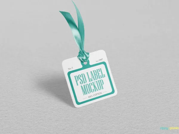 Squared Tag with Cloth Ribbon Mockup 1