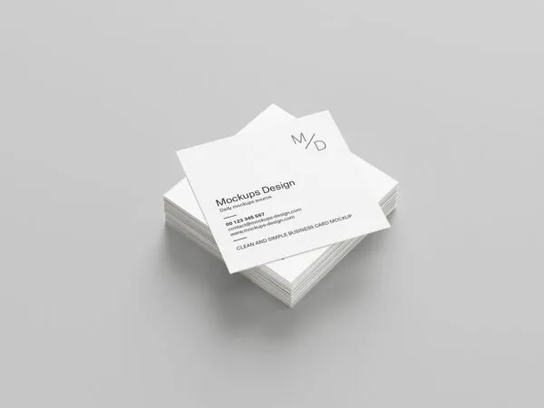 Stack of Trendy Square Business Cards 5 Mockups 1