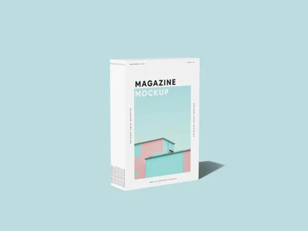 Stacked Magazines Standing on Simple Background Mockup 1