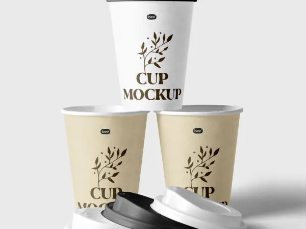 Stacked Paper Cups Mockup in Front View 1