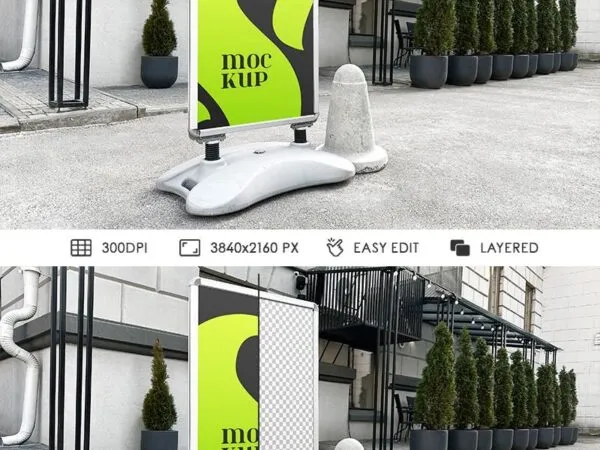 Standing Board Banner Mockup in Facing View 1