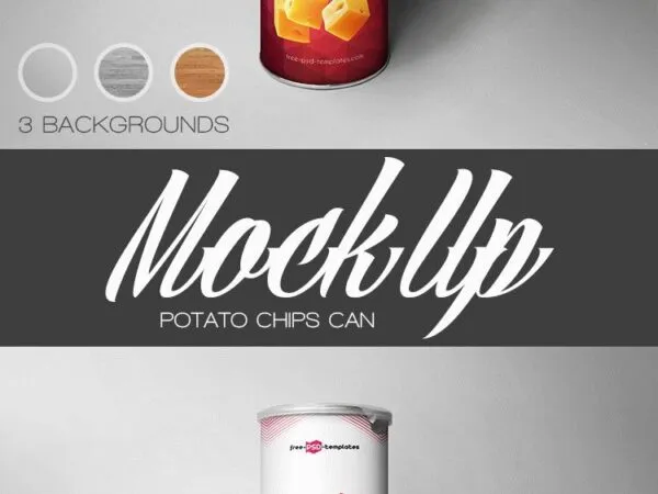 Standing Front View Potato Chips Can Mockup 1