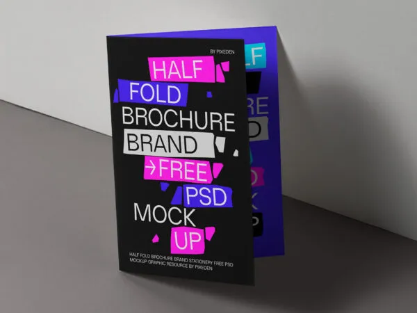 Standing Half Fold Brochure Mockup Against the Wall 1