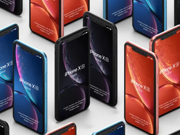 Standing Isometric iPhone XR Grid Mockup 1