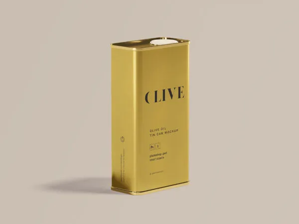Standing Metallic Olive Oil Tin Can Mockup 1