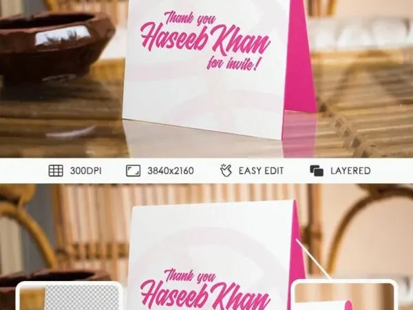 Standing Paper Card Mockup on Table 1