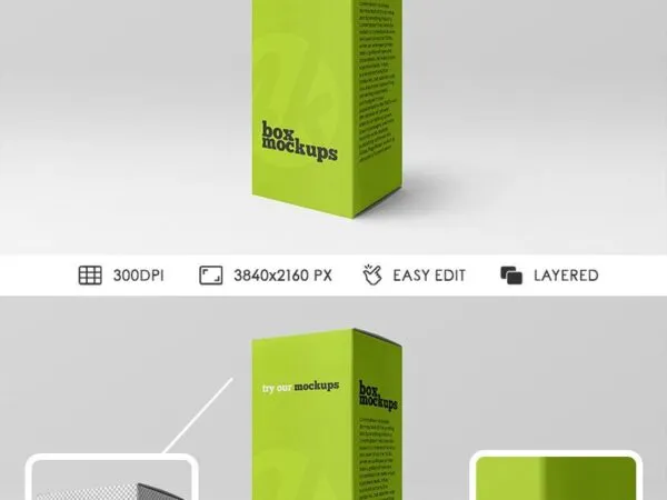 Standing Perspective View Matte Paper Box Mockup 1