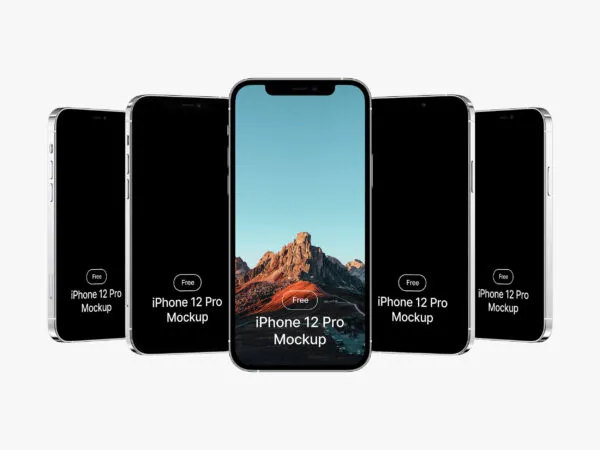 Standing Row of iPhone 12 Pro Mockup 1