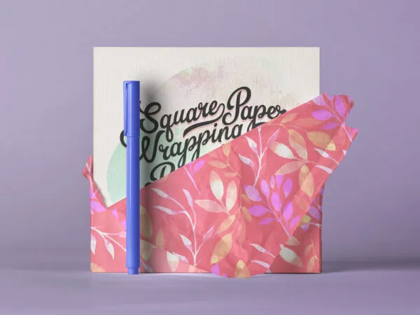 Standing Square Invitation Card Covered Partly with Wrapping Paper Mockup 1