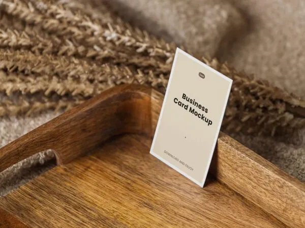 Standing Vertical Business Card Mockup with Plant 1