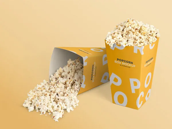 Standing and Laid on the Ground Popcorn Boxes Mockup 1