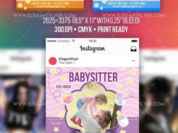 Starry Illustrated Babysitting Flyer Instagram Post and Facebook Cover Templates 1