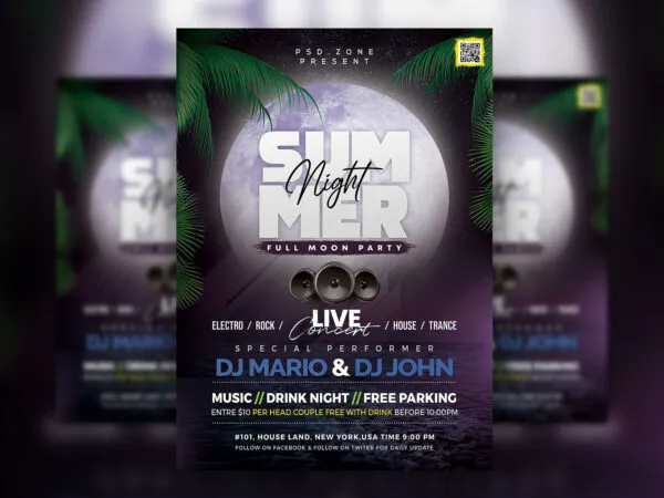 Starry Tropical Summer Party Flyer Template 1