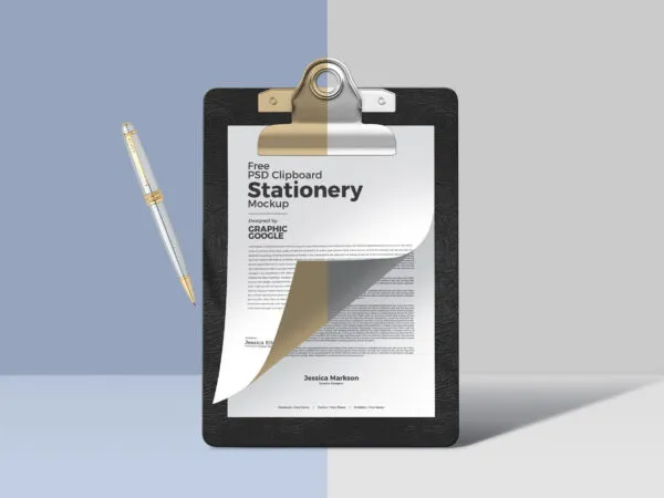 Stationary Vertical Clipboard with Pen Mockup 1
