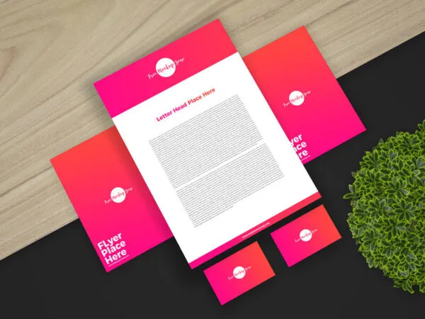 Stationery Branding Items on a Split Background Mockup Top View 1