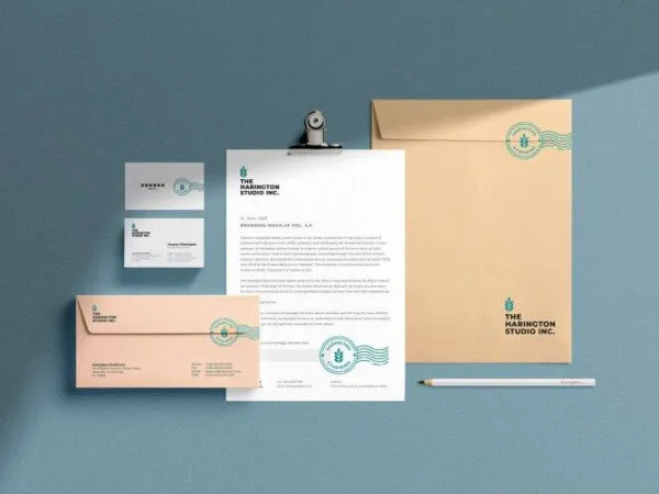 Stationery Branding Mockup Scene with Business Cards Envelopes and More 1