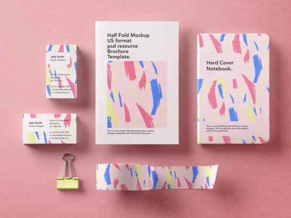 Stationery Branding Mockup with Notebook Business Card and Hardcover Book 1