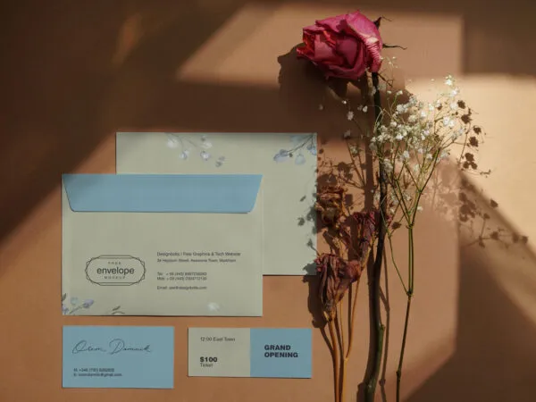 Stationery Items Laid in the Top View Mockup 1