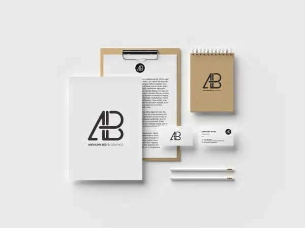 Stationery Mockup Featuring Cards Paper Notebook and Clipboard 1