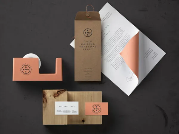 Stationery Mockup Featuring Envelope Paper and Tape Dispenser 1