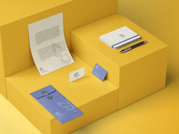 Stationery Mockup Featuring Letterhead Business Cards Envelope and Notebook 1