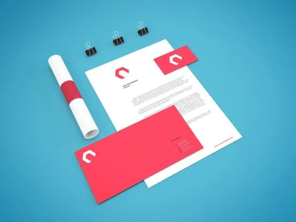 Stationery Mockup Featuring Paper Envelope and Binder Clips 1