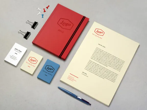 Stationery Mockup Showing Business Cards Letterhead and Notebook 1
