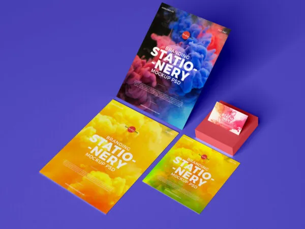 Stationery Mockup in the Overhead View Featuring Flyers and Business Card 1