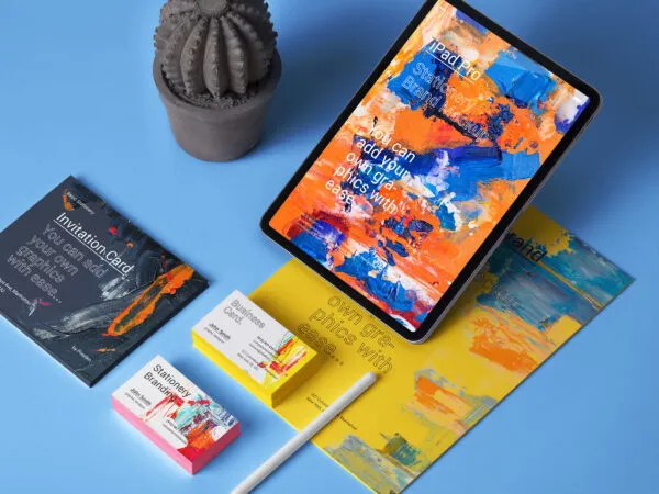 Stationery Mockup of Tablet Business Cards Invitation Card A4 Poster 1