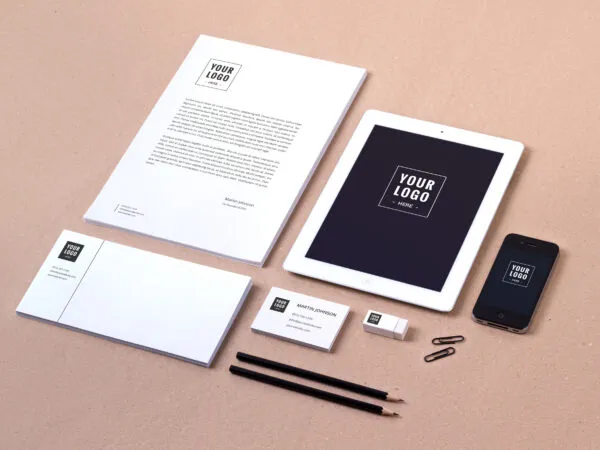 Stationery Mockup with iPhone 4 iPad and Business Cards and Other Items 1