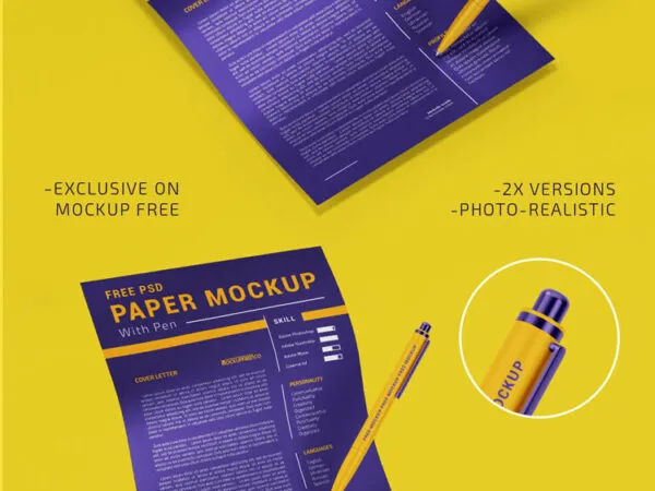 Stationery Mockups Featuring Wavy Papers and Pen 1