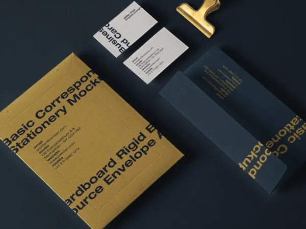 Stationery Scene Displaying Business Cards and Envelopes Mockup 1 1