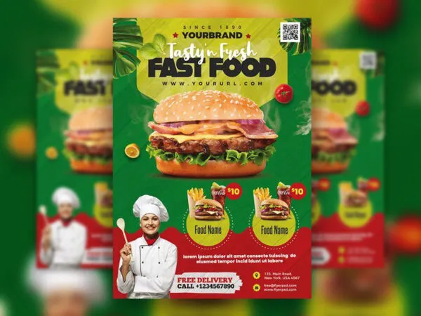 Steamy Abstract Fast Food Restaurant Menu Flyer Template 1