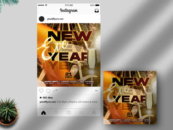 Striking Fireworks New Year Flyer Instagram Banner Template 1