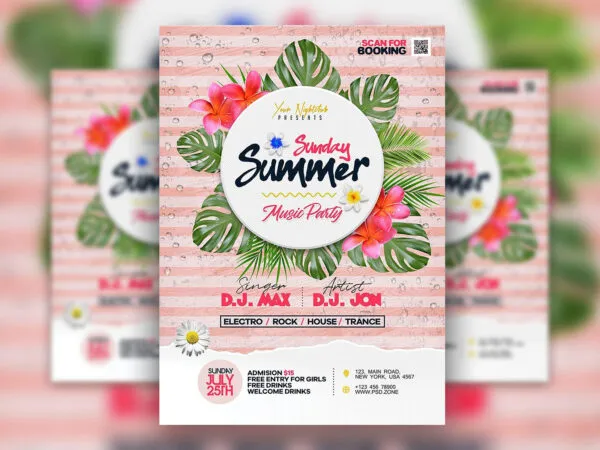 Stripe Colorful Sunday Summer Music Party Flyer Template 1