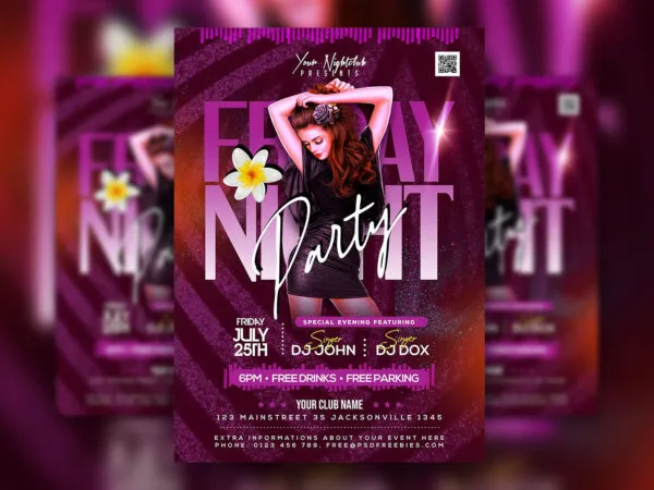 Stripe Glitter Nightclub Party Flyer Template and Social Media Post 1