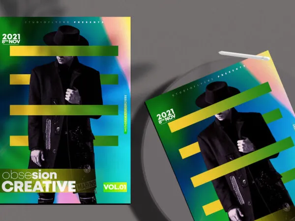 Striped Gradient Night Party Flyer Template 1