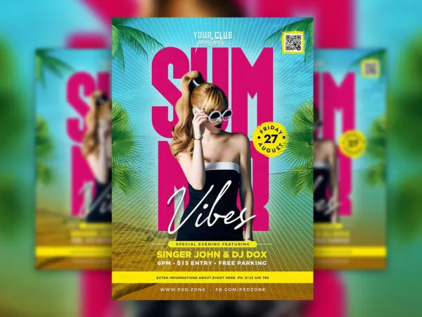 Striped Tropical Summer Party Flyer Template 1