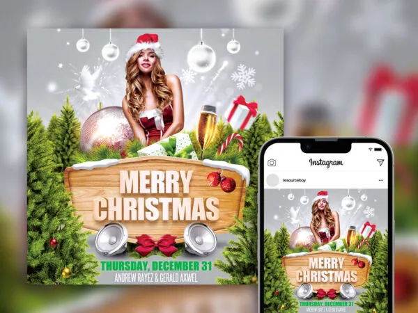 Stunning Festive Merry Christmas Party Instagram Post Template 1