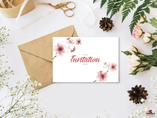 Stylish Branding Invitation Card Mockup with Flowers 1