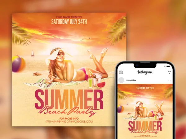 Stylish Summer Beach Party Instagram Post Template 1