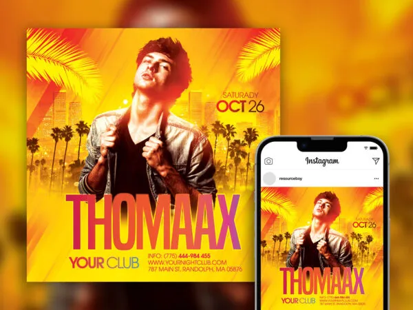 Stylish Urban Tropical DJ Club Party Instagram Post Template 1