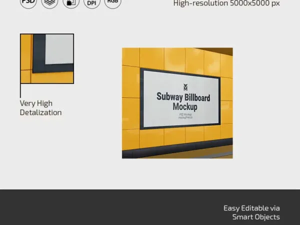 Subway Billboard Mockup in 3 Views 1