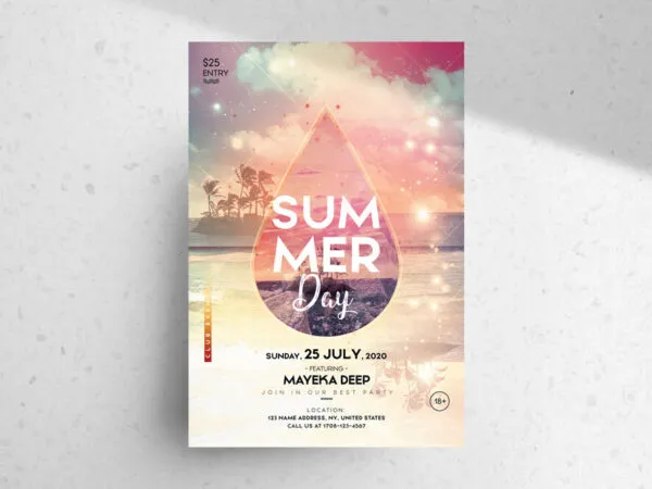 Summer Beach Party Flyer Template Featuring a Giant Water Drop 1