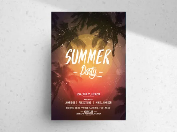 Summer Event Party Flyer with Palm Tree Layout 1