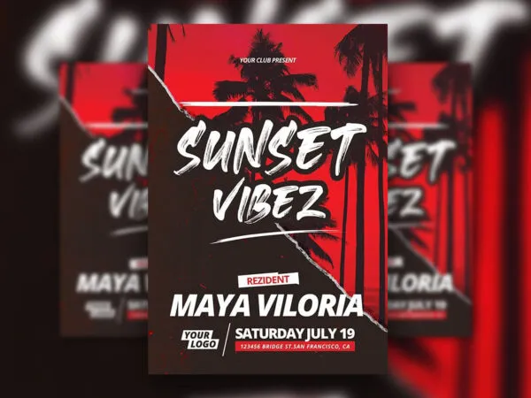 Summer Party Flyer Template Featuring a Sunset Theme 1